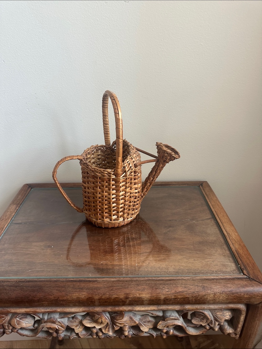 Vintage Woven Rattan Watering Can Accent - Brown